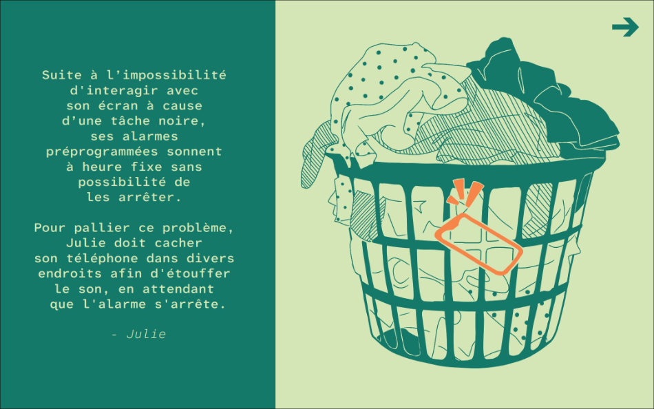 Une illustration d'une panière à linge avec un téléphone caché dedans