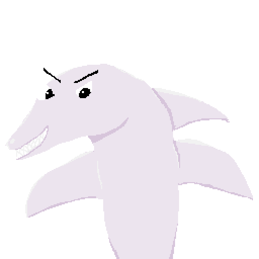 Pixel art of an aggressive-looking dolphin