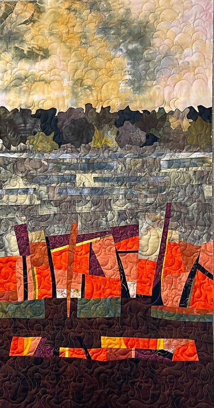 “Where Fire Breathes, the Prairie Awakes”: Pieced and designed by Sandy Siewert of Zumbro Falls and quilted by Lorrie Sonnek of Red Wing. This one honors the way controlled burns rejuvenate native prairies.