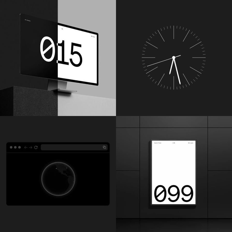 A grid of 4 Framer component examples designed by 099