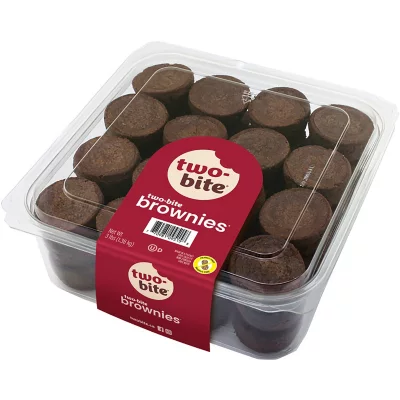Package of Two-Bite Brownies, these bite-sized delectable brownie discs.