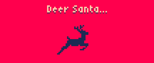 A pixelated deer on a bright red background