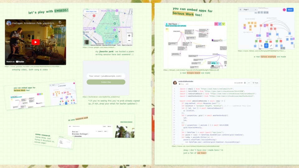 screenshot of a leaflet with various embed examples