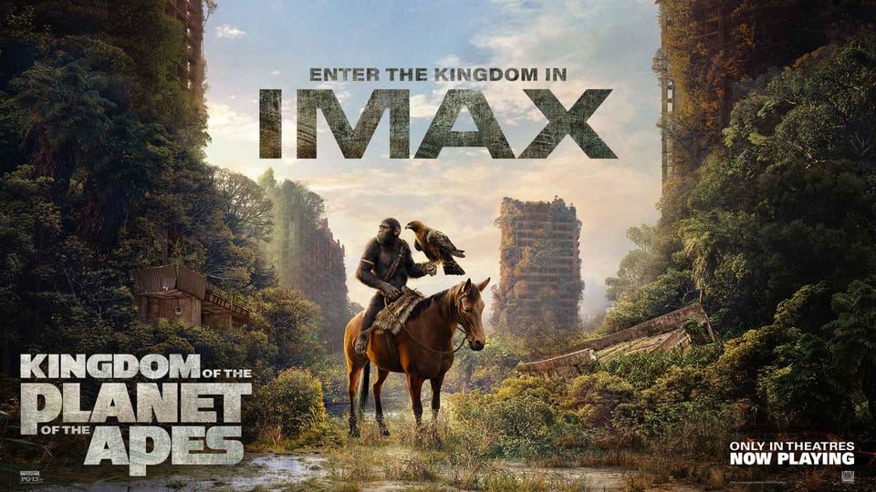 Promotional poster for the film with an ape riding a horse with an eagle on his arm