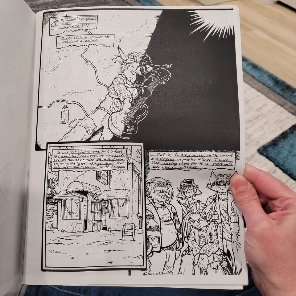Page one of New Edge, showing the furry cast members. Two of the characters in New Edge are loosely based on two of these characters - I'll let you figure out which ones.