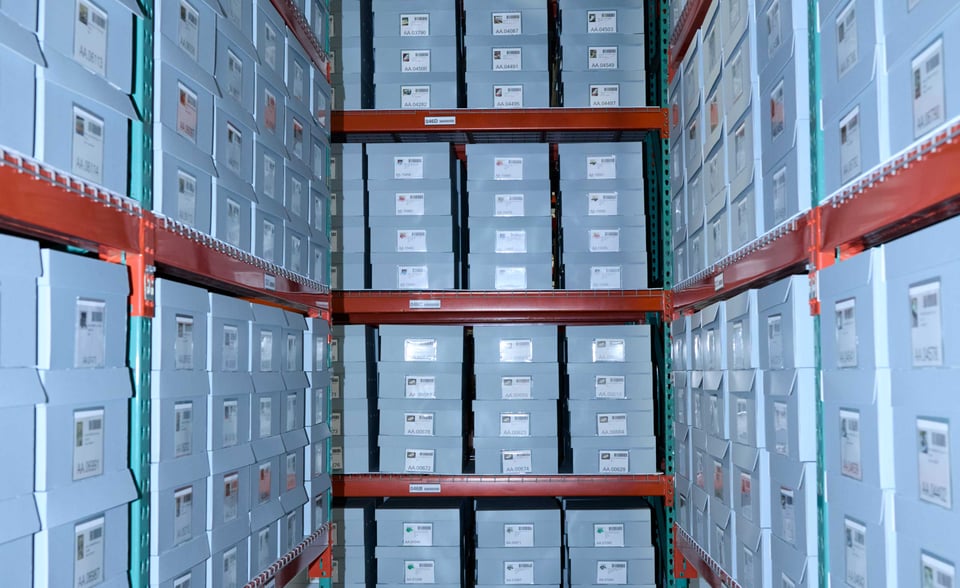 tall shelves of archival boxes