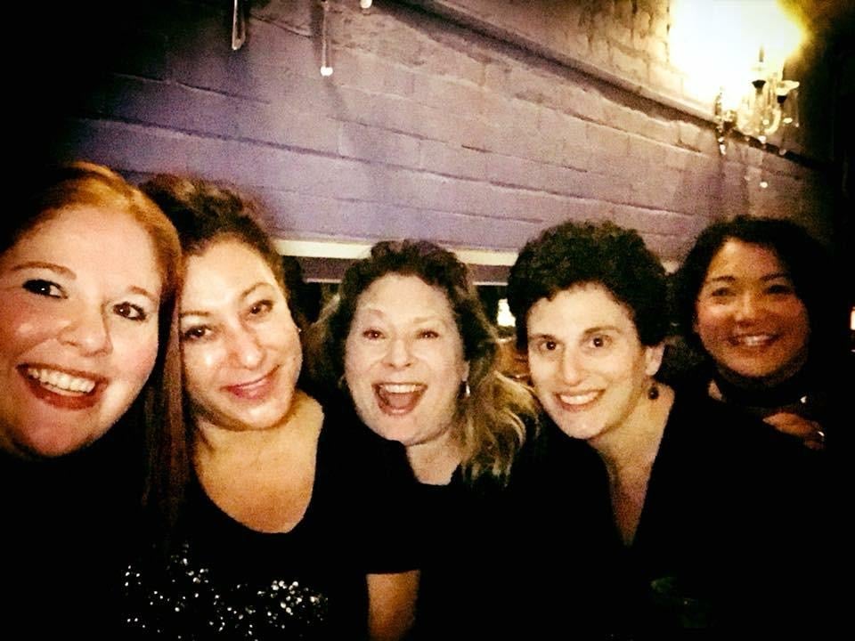 McKenna Jordan, Lauren Henderson, Cornelia Read, me, and Alafair Burke at a karaoke bar in NYC ca fall 2017