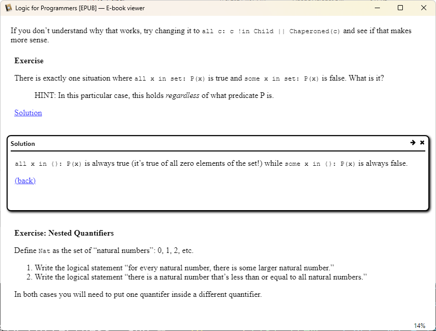 An example of solution popups on an epub reader
