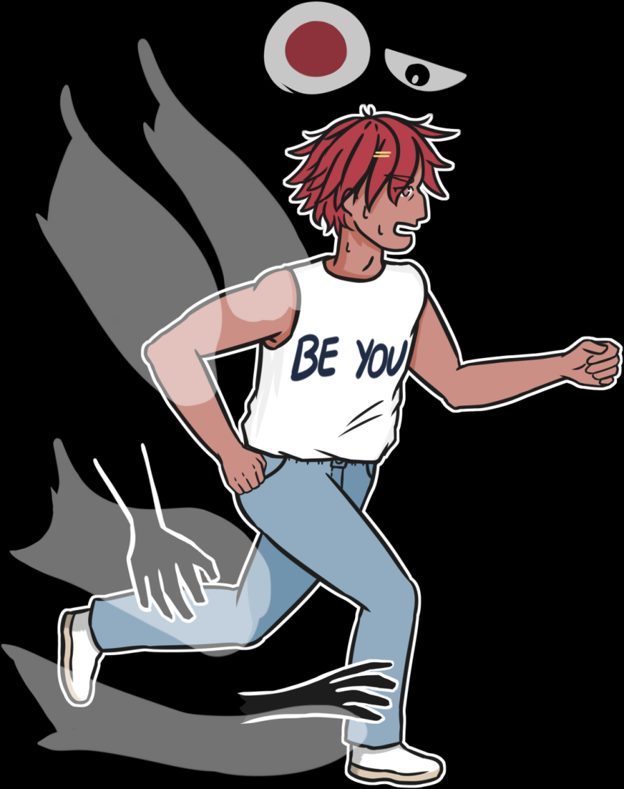 Rory running away from something unknown. There's someone looking at him from above.