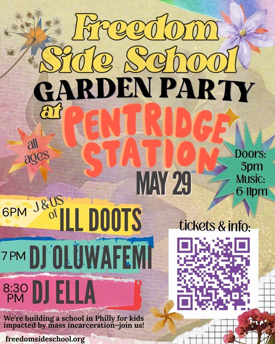 Flyer for Freedom Side School’s Garden Party at Pentridge station tomorrow, May 29th, I'm djing 8.30-10