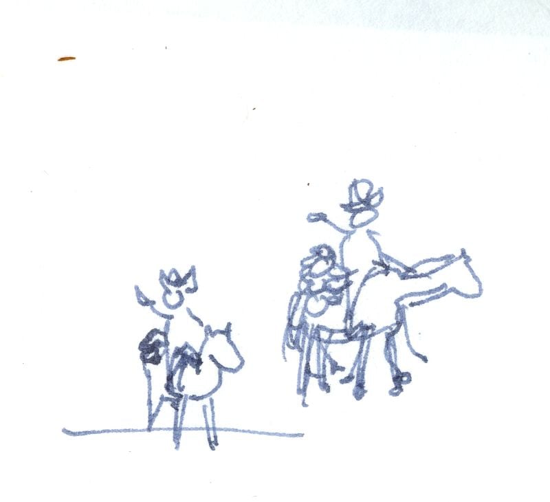 sketch of horses in parade