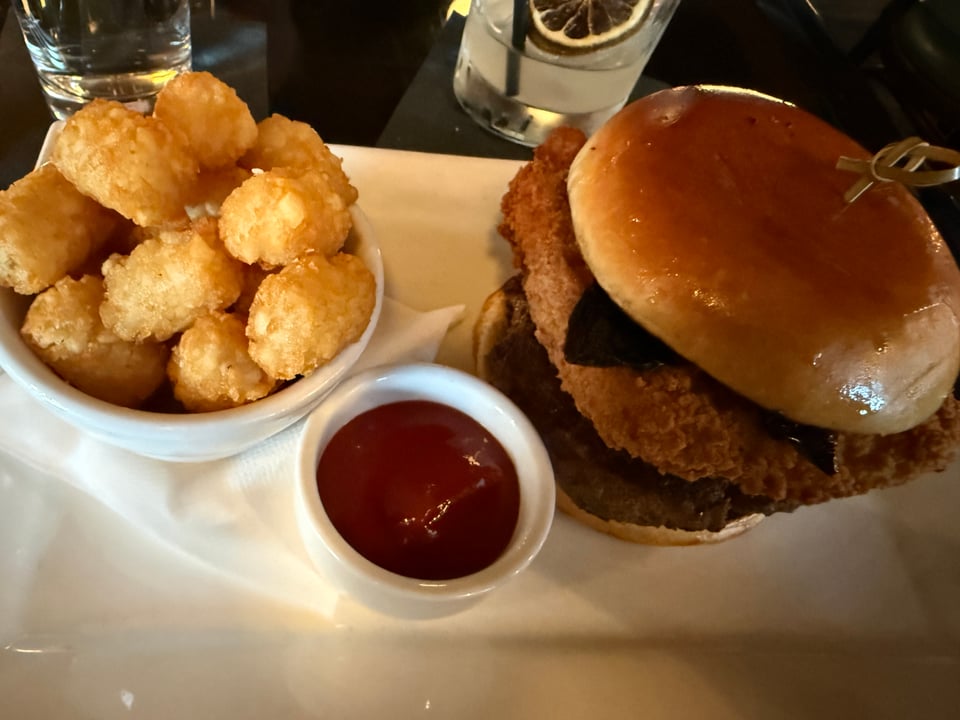 cheese fundido burger and tots at Bar Loretta