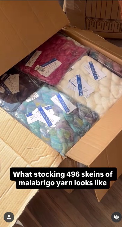 preview tile of an instagram video about stocking 496 skeins of malabrigo yarn