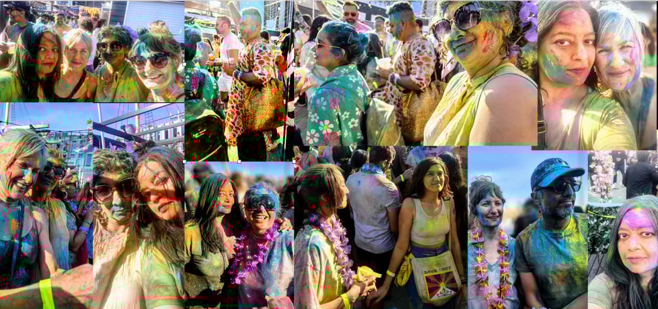 Collage of photos of those of us playing Holi at Pier 17