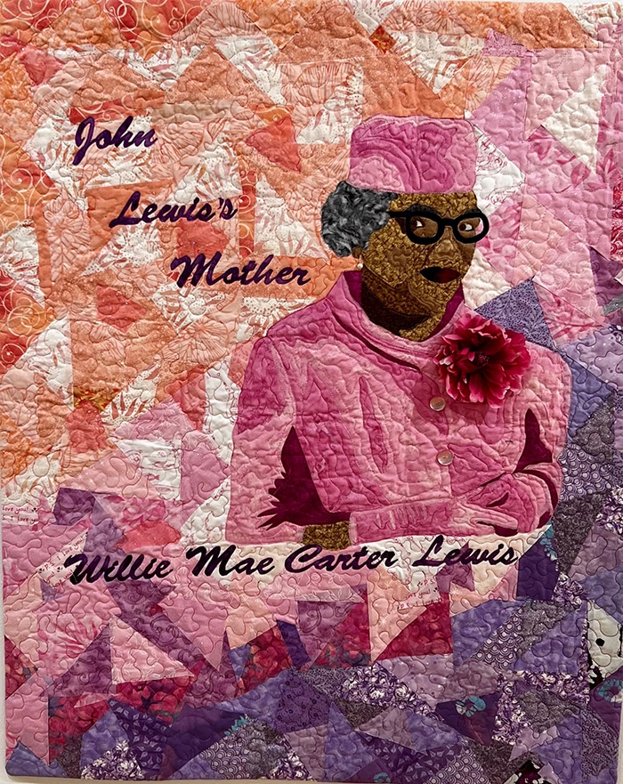 Ora Clay chose pink, purple and orange fabrics for her quilt, “Remembering Mother Lewis.” Click image to view source.