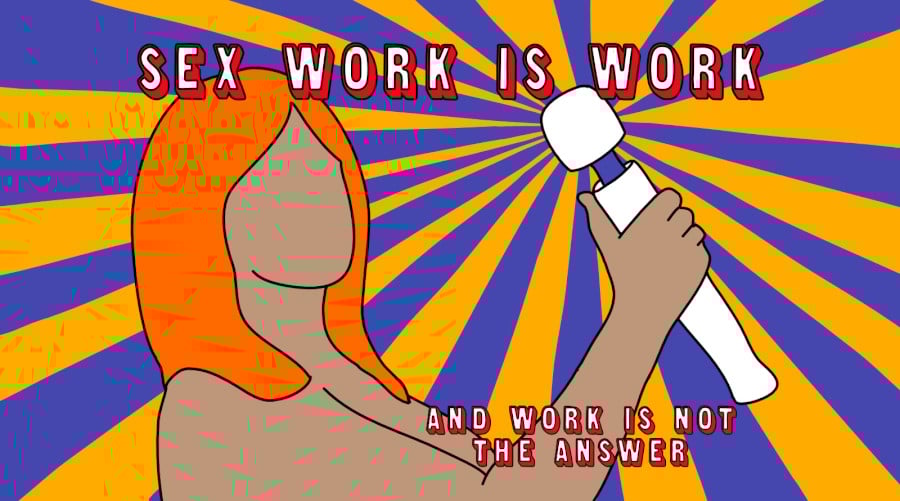 illustration of a faceless woman with orange hair holding a hitachi magic wand.