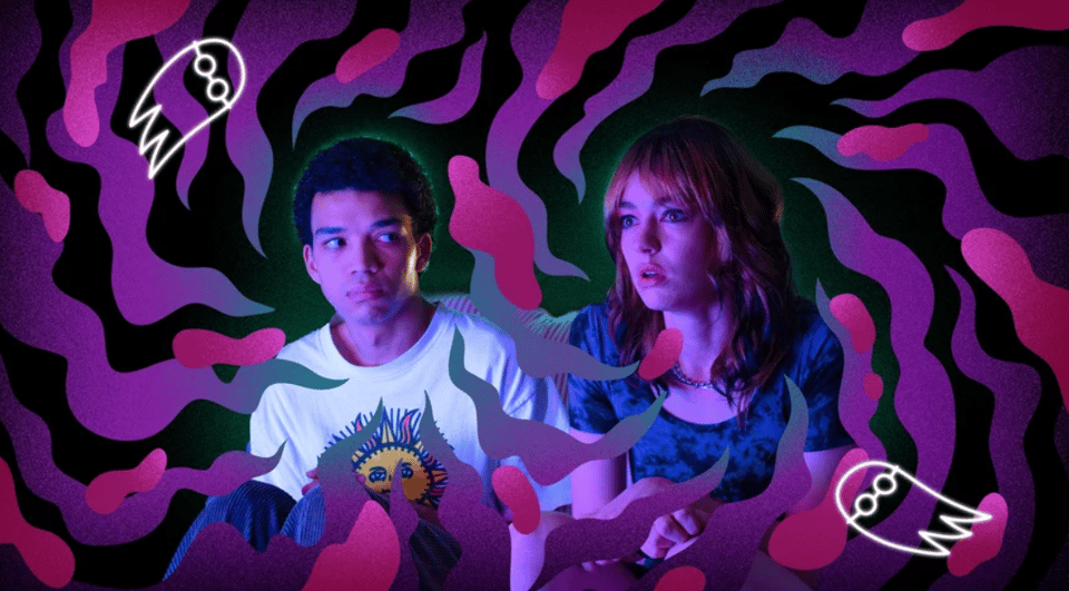 screenshot of the film "I Saw the TV Glow" featuring the two teenage protagonists.