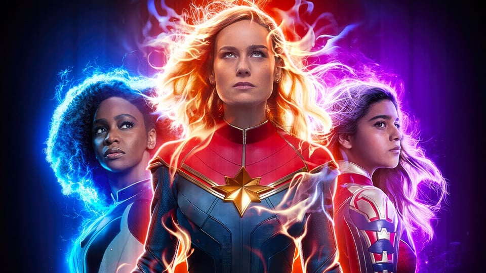 Part of the poster for the Marvels, depicting Monica Rambeau, Captain Marvel and Ms. Marvel