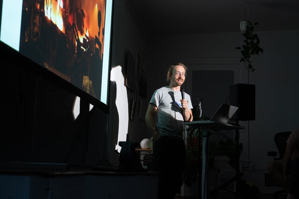 Elijah presenting at PowerPoint Party.