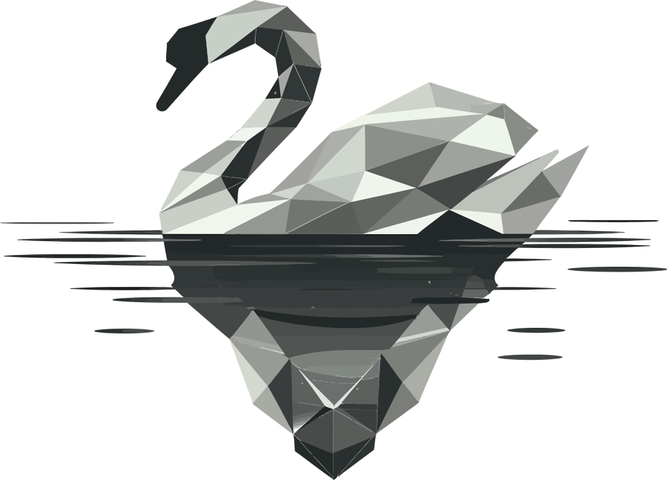 A prismatic swan atop calm water with an iceberg beneath