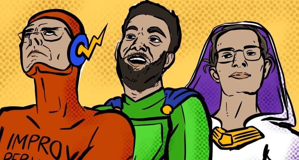 a drawing of 2 superheroes
