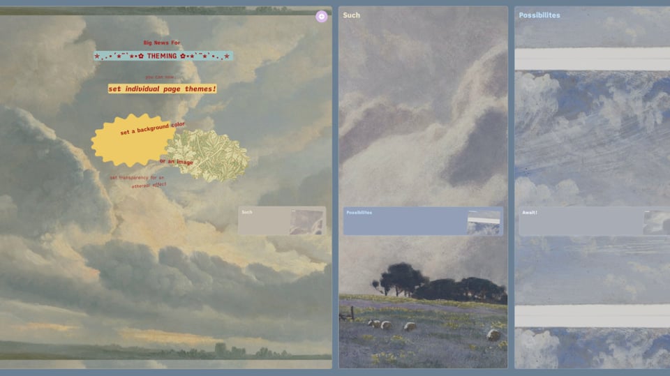 screenshot of a leaflet with pages that have pretty cloud background images