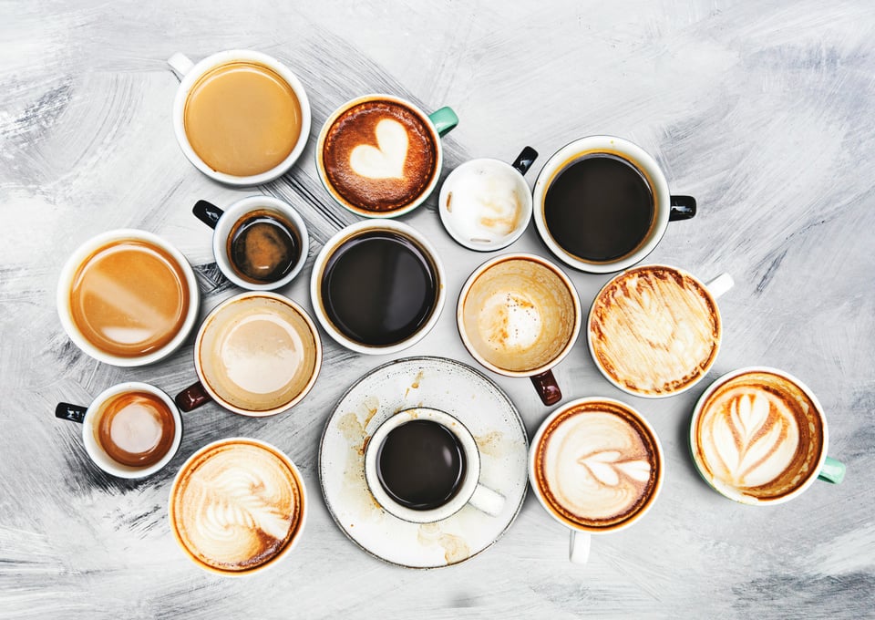 coffees, espressos, and lattes