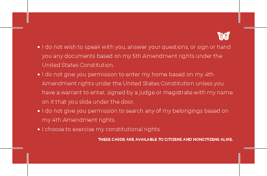 Picture of a red card explaining constitutional rights in English