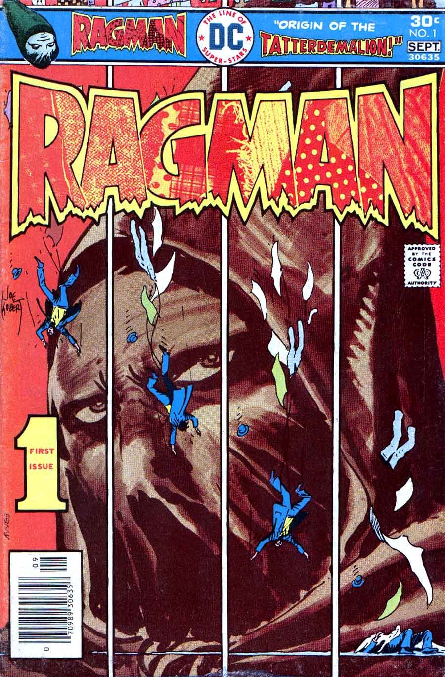 the cover for Ragman #1 by Robert Kanigher and Joe Kubert, via DC Comics circa 1976