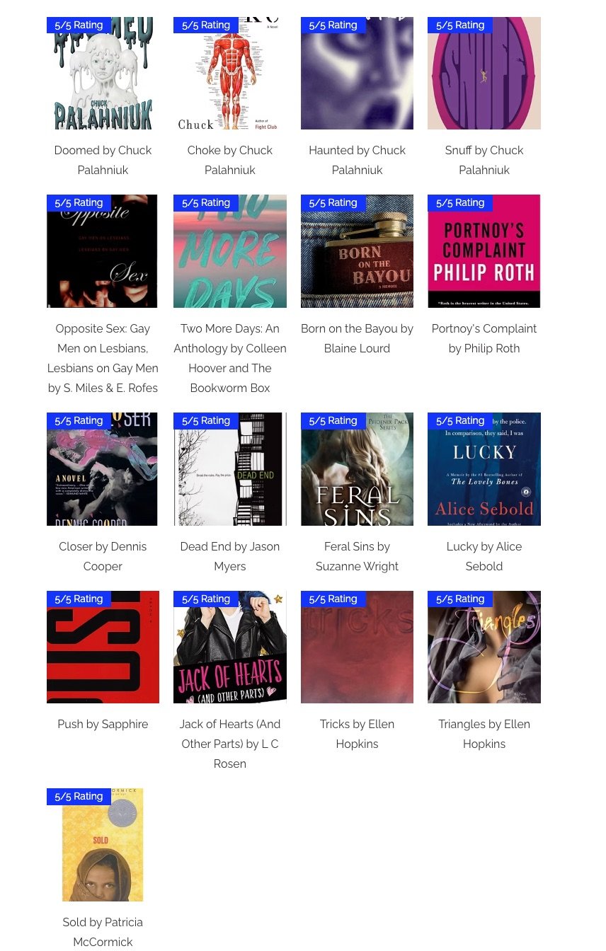 Image of the book covers for books which received a 5/5 rating on RatedBooks.