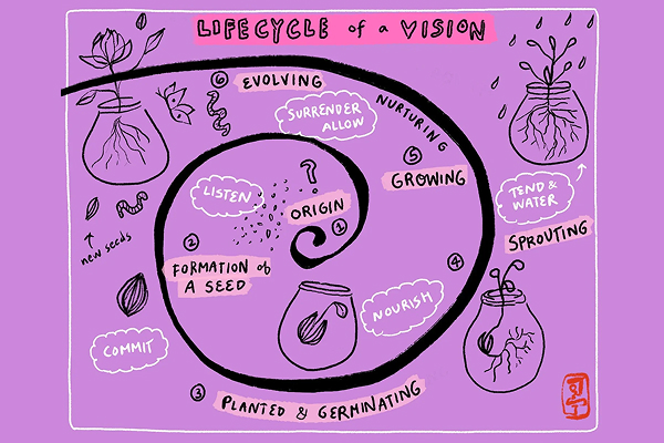 spiraling map of the evolution of a vision from seed to plant