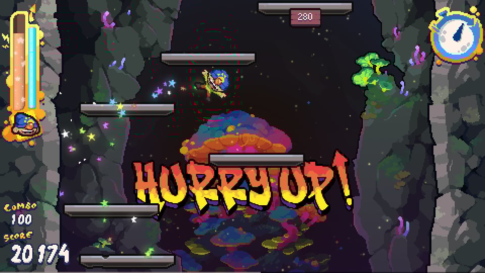 Harold jumping in a mushroom cave