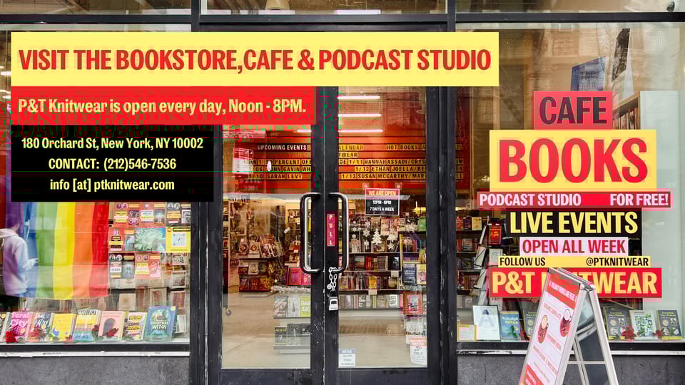A photo of the P&T Knitwear storefront shows contact information in the upper left corner.
