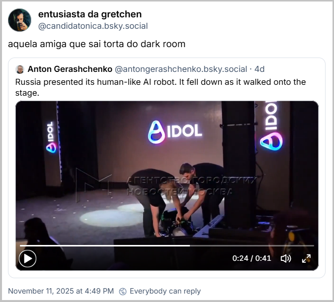 Citação de entusiasta da gretchen (@candidatonica.bsky.social) ao post do Anton, com o texto: aquela amiga que sai torta do dark room