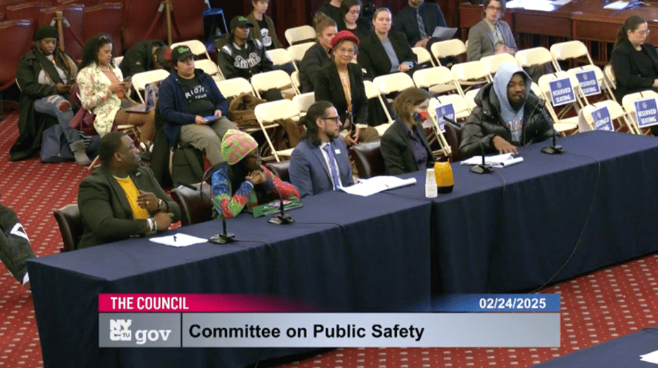 A member of the public gives testimony at a NYC Council hearing