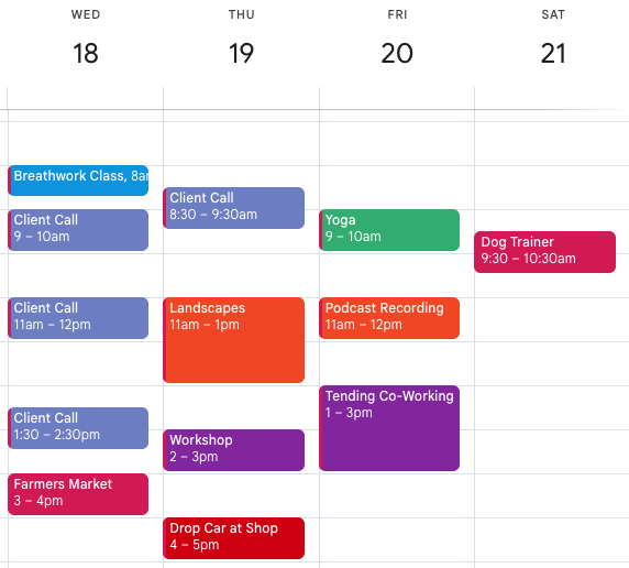 Screen shot of weekly calendar