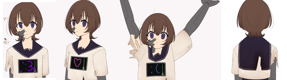 Bust-up progress shots of all four of Merope's poses