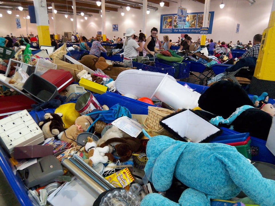 A Goodwill Outlet store, with numerous bins full of more junk than you could possibly sort through. It's overwhelming to look at.