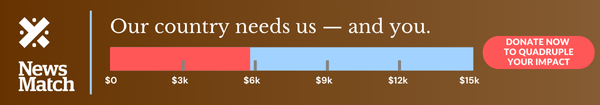 NewsMatch thermometer showing that we are at roughly 40% of our $15,000 year-end fundraising goal