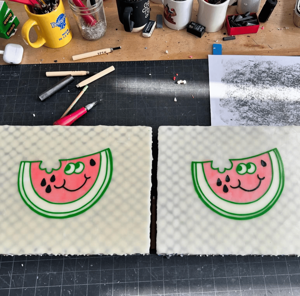 Two little paintings of happy watermelons I'm currently working on.