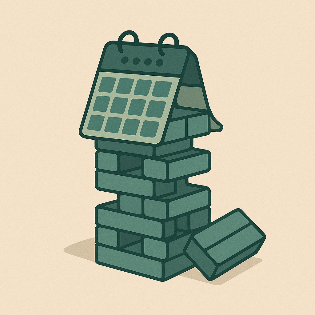 A Jenga tower of blocks making up your work calendar