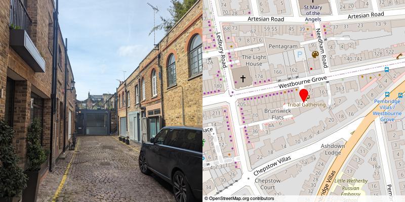 A picture and map of the mews