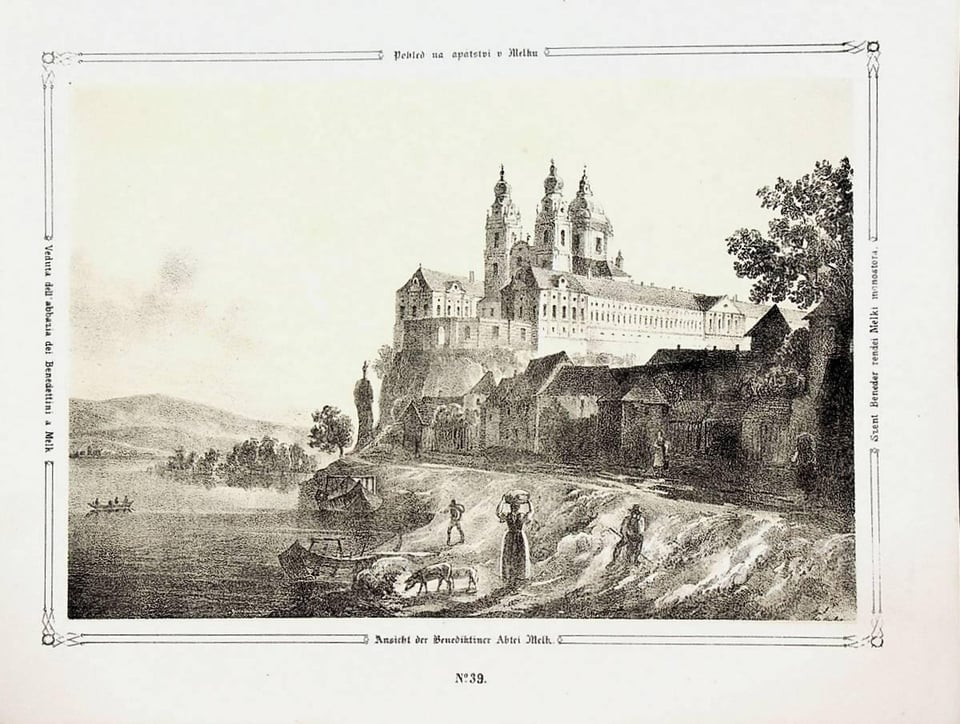 an old illustration of Melk Abbey