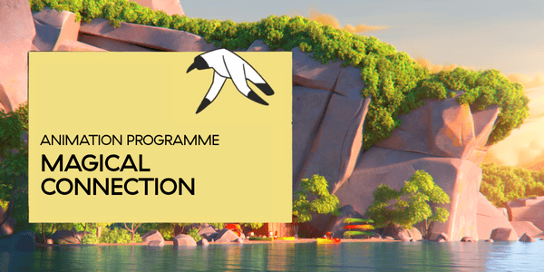 BLON Magical Connection animation programme banner featuring a colourful animated rocky island covered in lush greenery, surrounded by water.