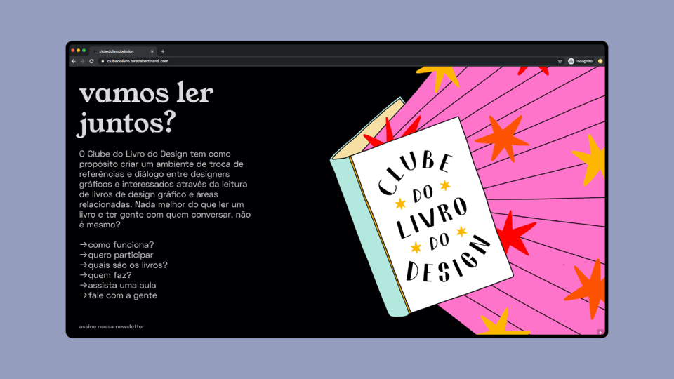 Original landing page of the Clube do Livro do Design.