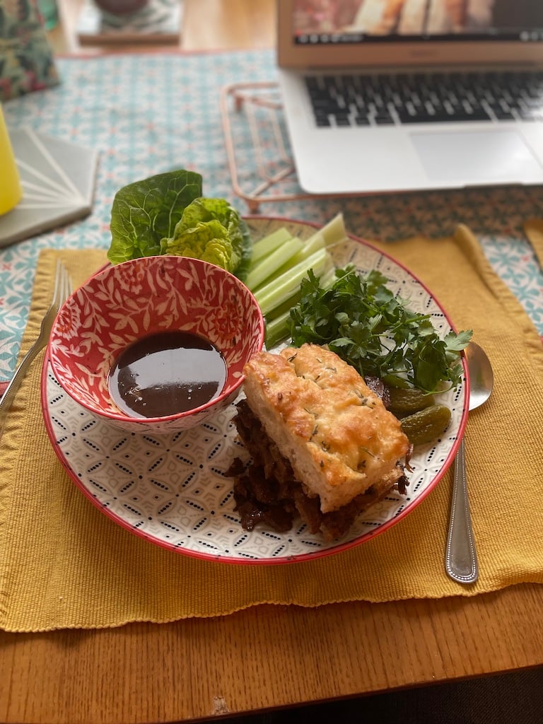 A french dip style sandwich