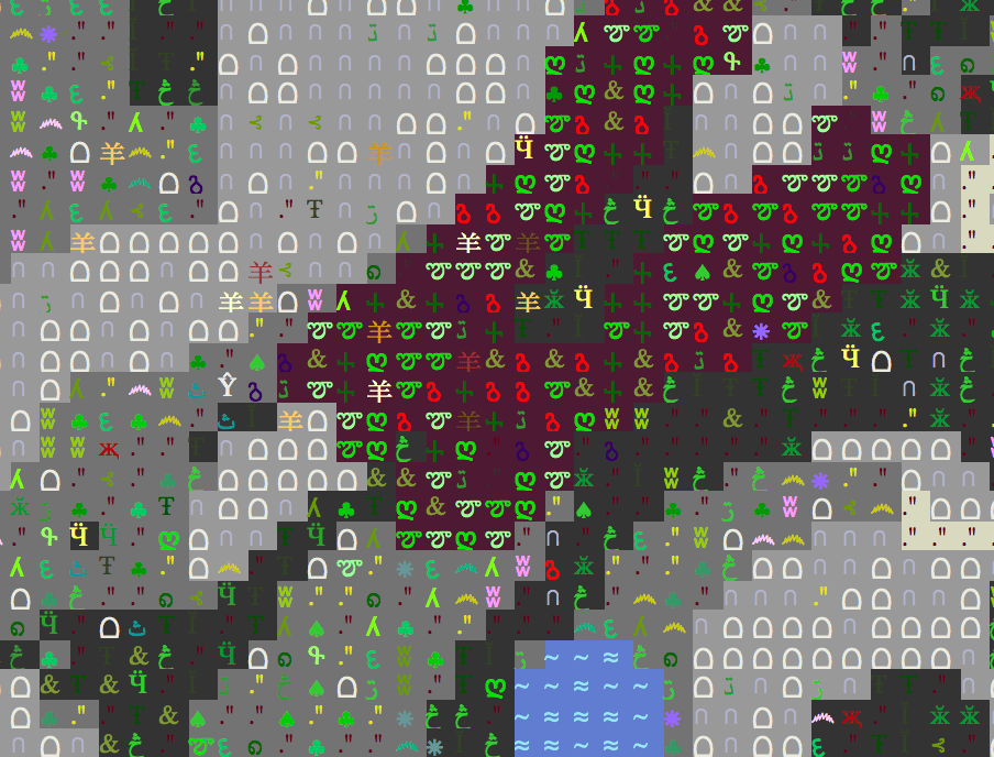 [A grid of small, pixel-like blocks. Each block contains a simple, rudimentary symbol rendered in different colors.]