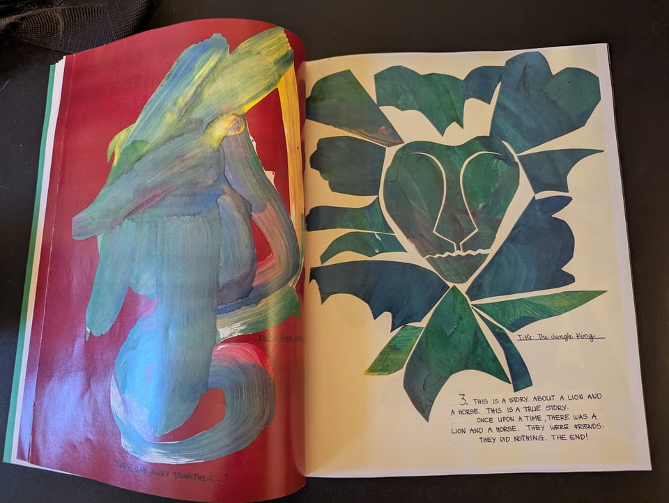 A child's rendition of a horse and lion