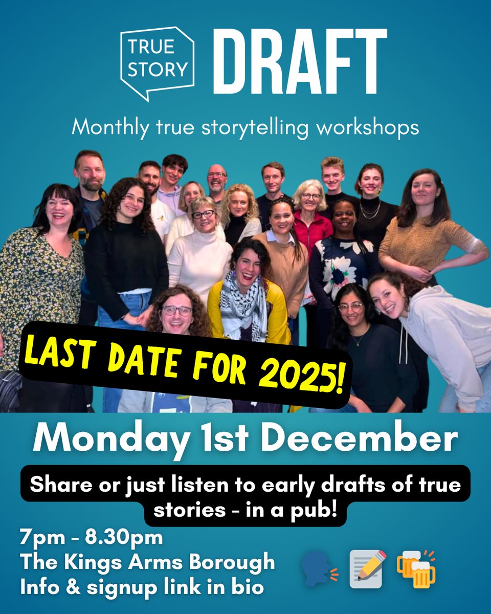 A flyer for the True Story DRAFT workshop in December.