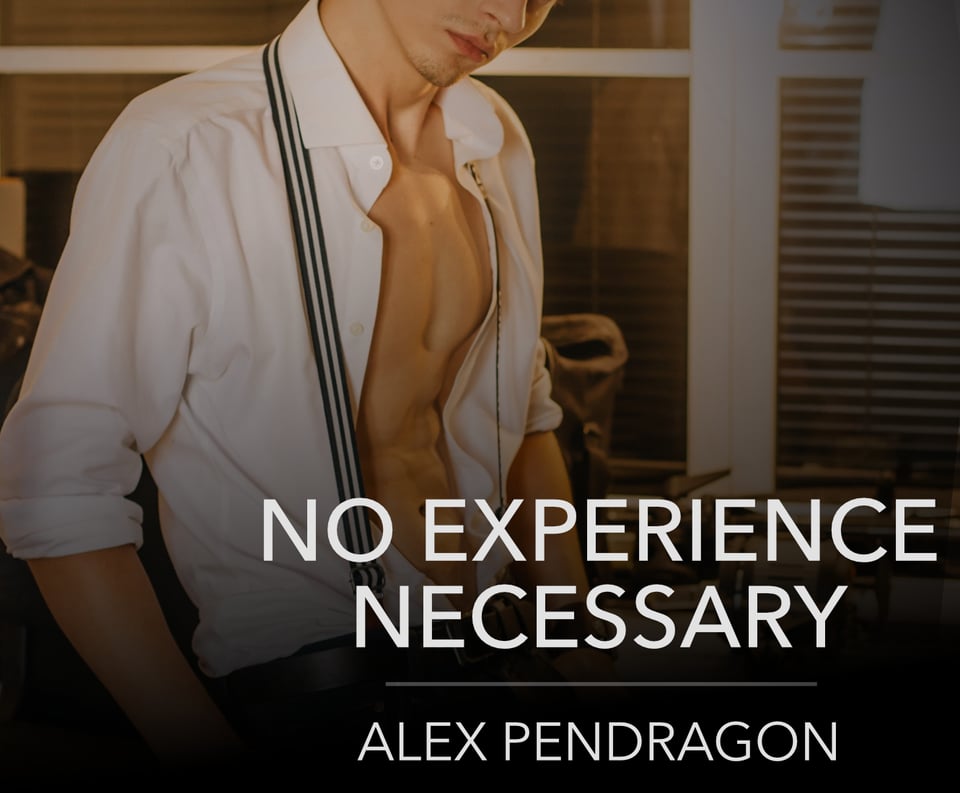 Cover graphic for "No Experience Necessary" by Alex Pendragon, showing a handsome young man with a partly open shirt